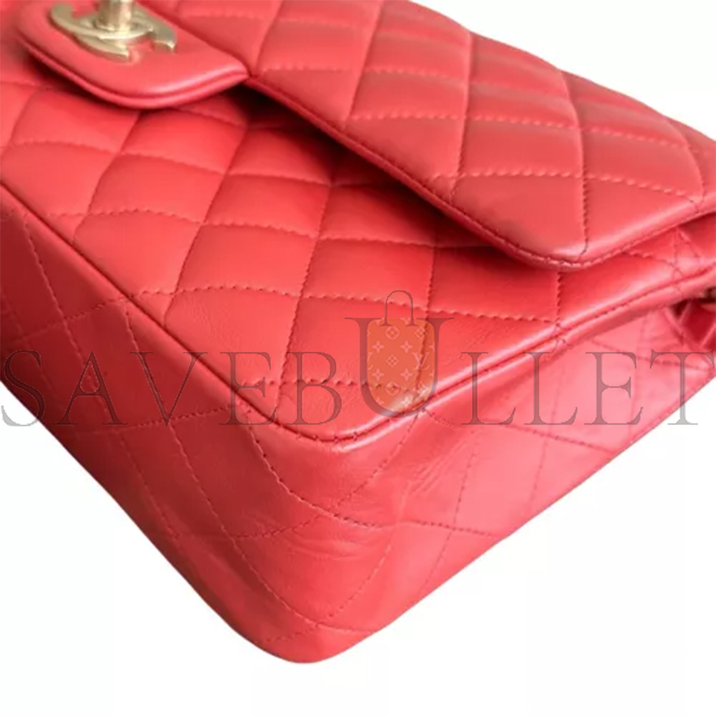 CHANEL MEDIUM QUILTED RED LAMBSKIN  CLASSIC DOUBLE FLAP BAG (25*15*6cm)